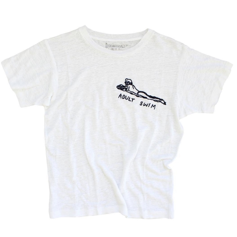 Banner Day- White Linen Shortsleeve Adult Swim Embroidered T-shirt